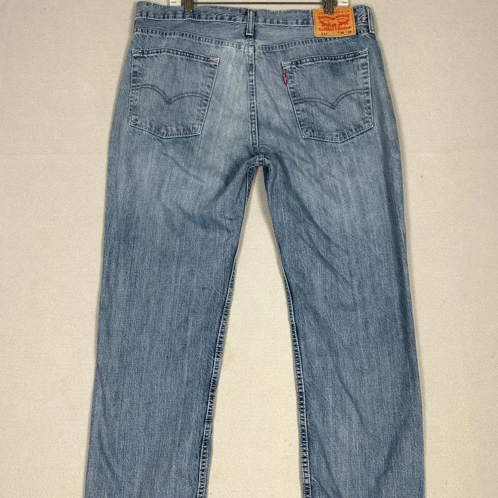Levis 514 Jeans Mens 36X34 Blue Straight Fit Classic 5-Pocket Distressed Denim